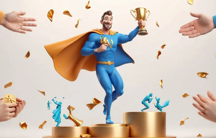 Employee of the Month Concept Man Holding Award 3D Graphic Design Illustration